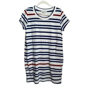 White + Warren Striped Cotton Dress Size Small